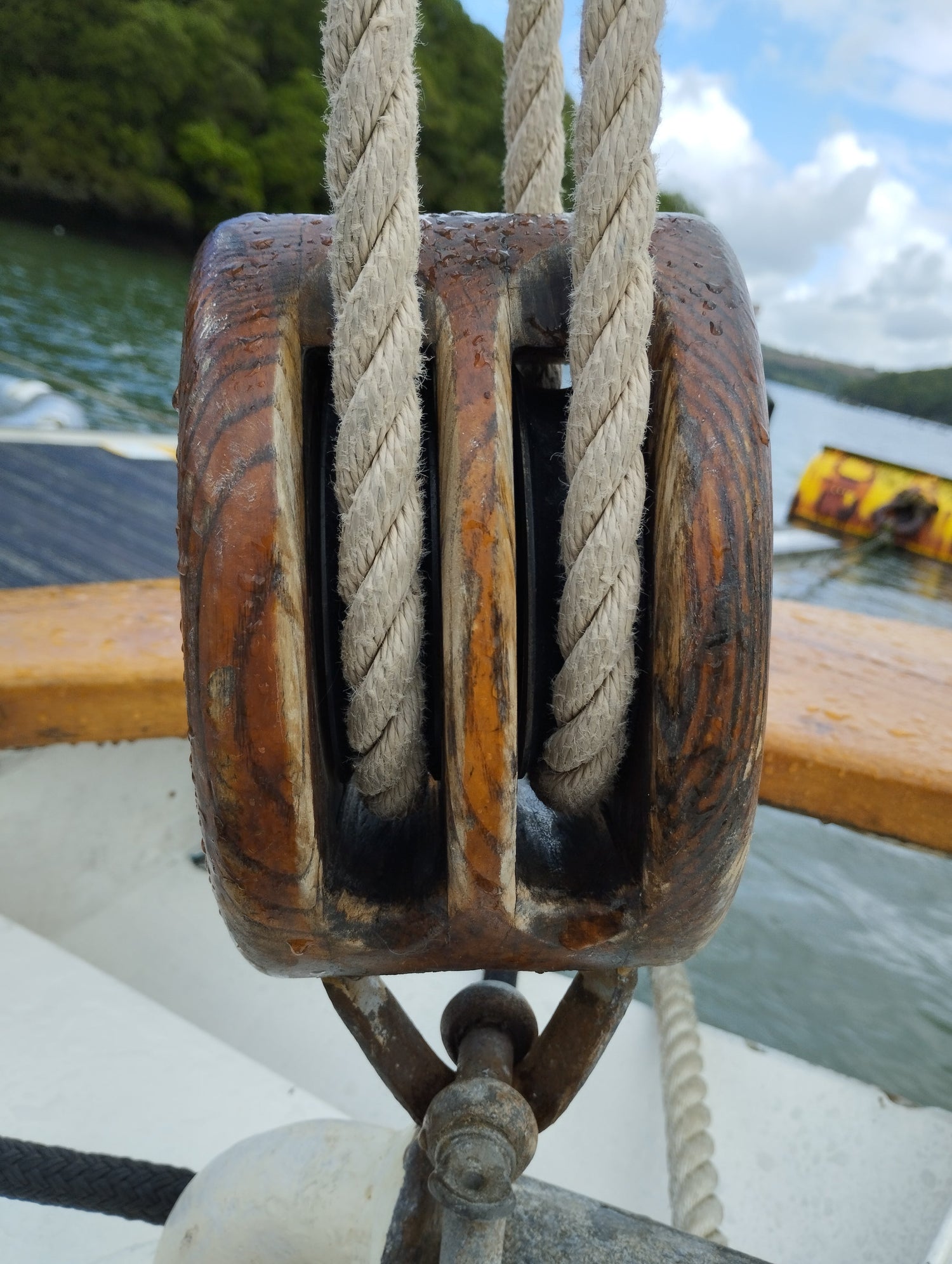 Traditional working boat double block with galvanised eye